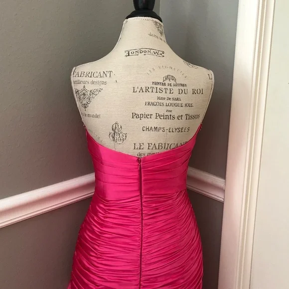 NEW ALYCE DESIGNS SZ 6 HOT PINK SATIN BEAD HIGH LOW FORMAL EVENING GOWN